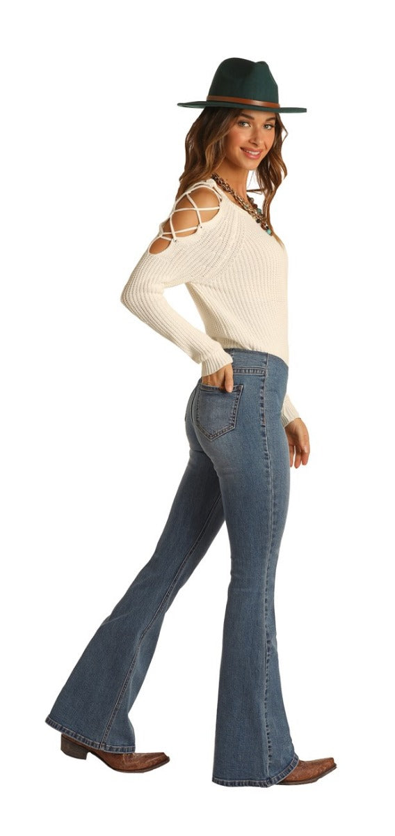 Rock And Roll Cowgirl Medium Vintage High Rise Flare Ladies Jeans WPH1652