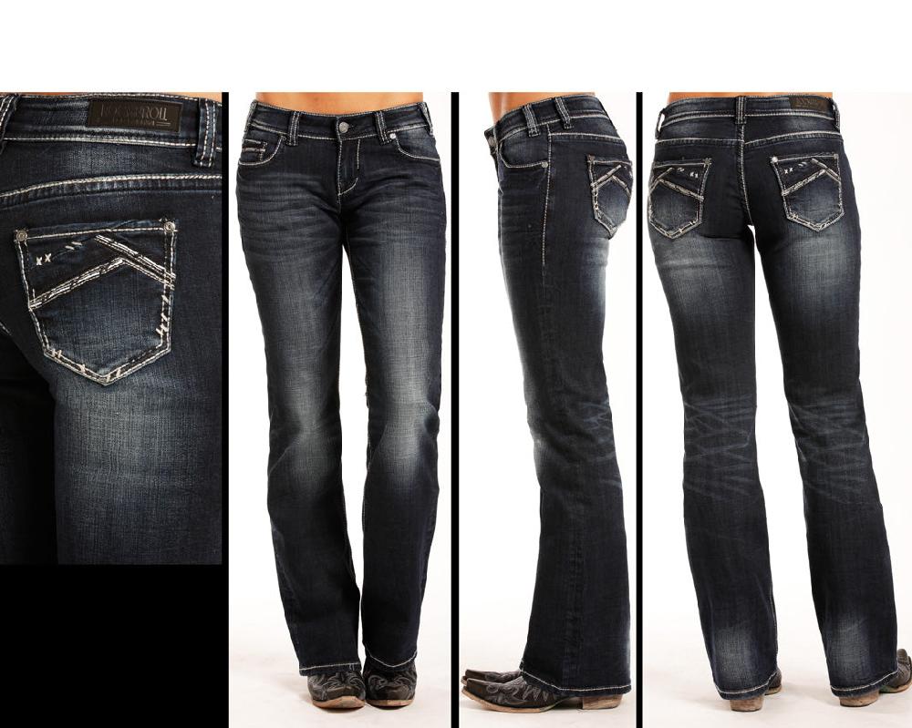 Rock and Roll Cowgirl Riding Boot Cut Womens Jeans W7-3399