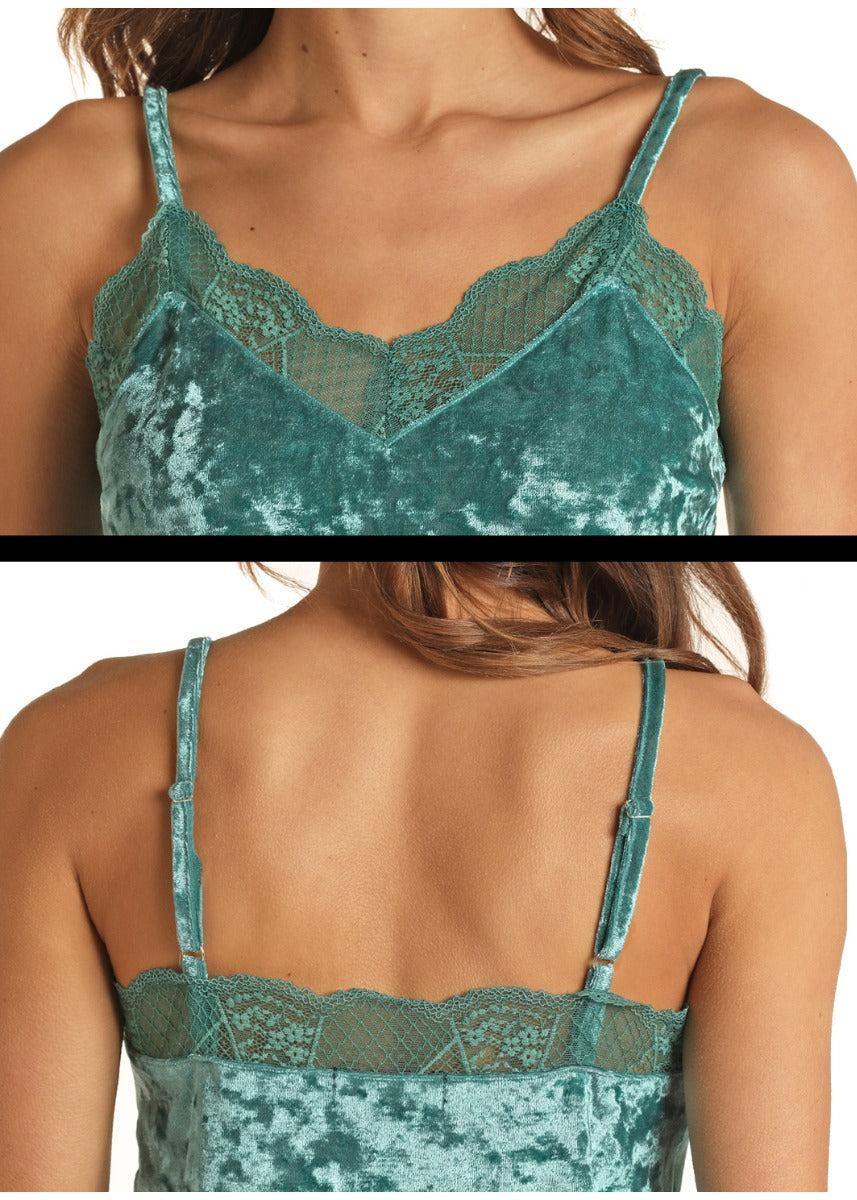 Rock and Roll Cowgirl Turquoise Crushed Velvet Ladies Cami 49-1164-TQ