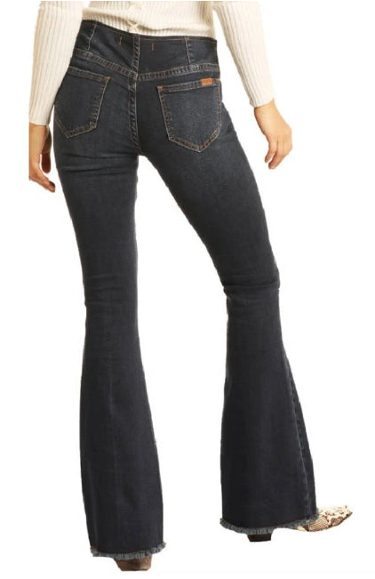 Rock and Roll Denim Dark Wash Pull On Flare Leg Ladies Jeans WPH7549