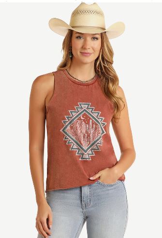 Rock and Roll Denim Rust Women's Graphic Tank Top BW20T05937
