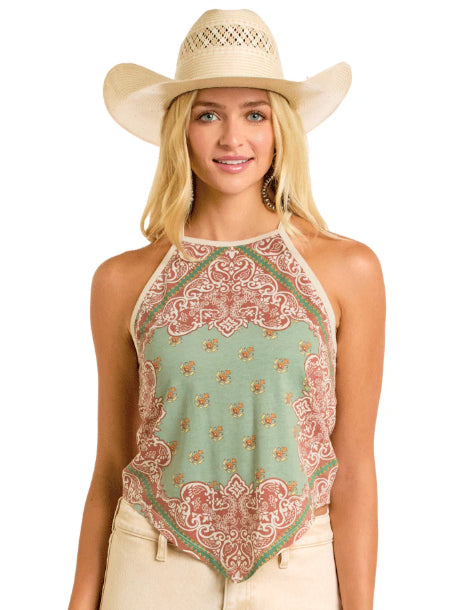 Rock and Roll Denim Sage Bandana Print Women's Scarf Tank Top BWT20T06288