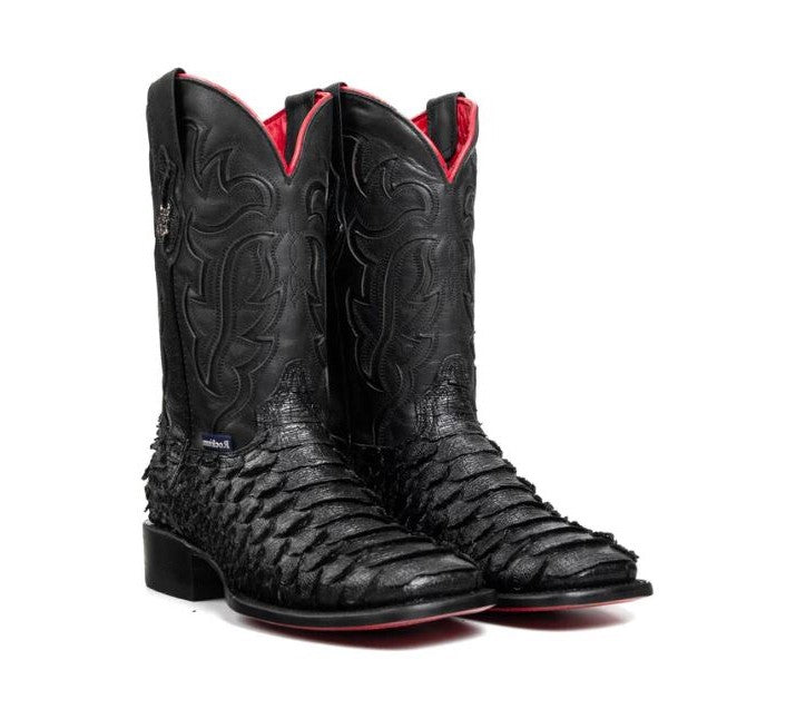 Rock'Em Black Bruce Viper Python Leather Print Men's Red Bottom Square Toe Cowboy Boots BRUC VPR PYTH