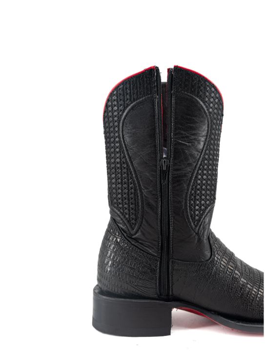 Rock'em Black Montana Lizard Print Red Bottom Rodeo Toe Men's Cowboy Boots MNT LIZ ZIP