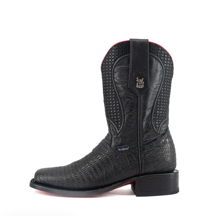 Rock'em Black Montana Lizard Print Red Bottom Rodeo Toe Men's Cowboy Boots MNT LIZ ZIP