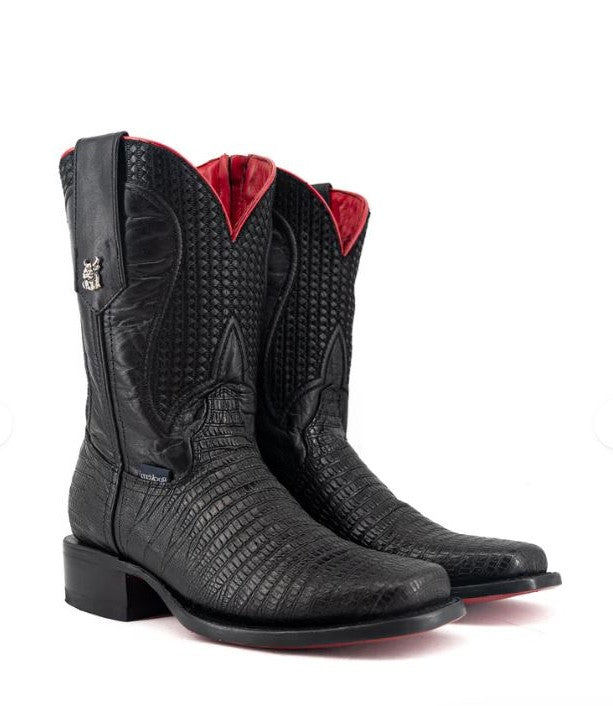 Rock'em Black Montana Lizard Print Red Bottom Rodeo Toe Men's Cowboy Boots MNT LIZ ZIP