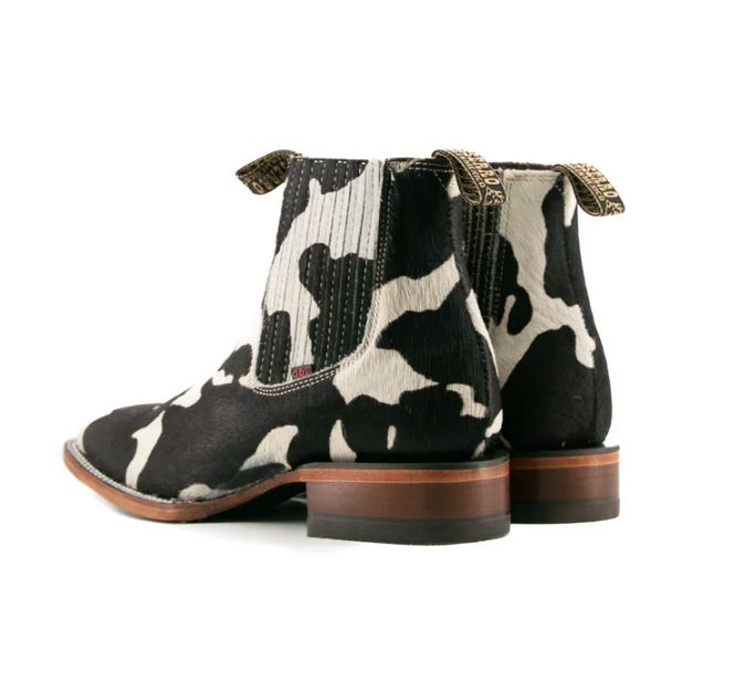 Rock'Em Boots Black Cow Print Bessero Cuero Pelo De Vaca Square Toe Men's Ankle Boots BES COW CHEL