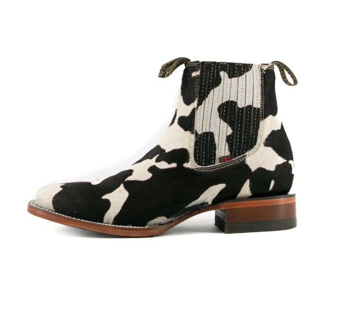 Rock'Em Boots Black Cow Print Bessero Cuero Pelo De Vaca Square Toe Men's Ankle Boots BES COW CHEL