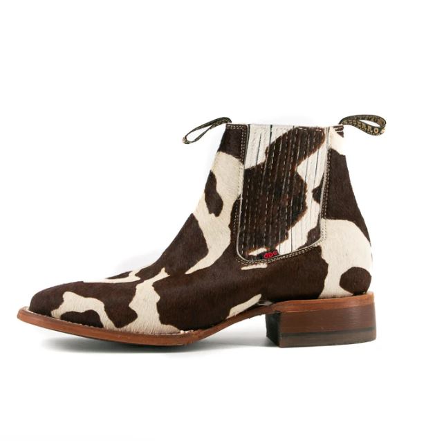 Rock'em Brown Cow Print Bessero Cuero Pelo De Vaca Men's Square Toe Ankle Boots BES COW CHEL BR