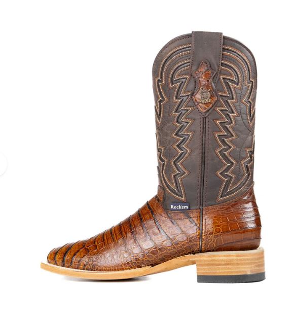 Rock'Em Honey Jameson Belly Men's Caiman Leather Print Square Toe Cowboy Boots JAM CAIM HNT