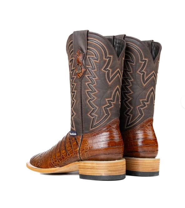 Rock'Em Honey Jameson Belly Men's Caiman Leather Print Square Toe Cowboy Boots JAM CAIM HNT