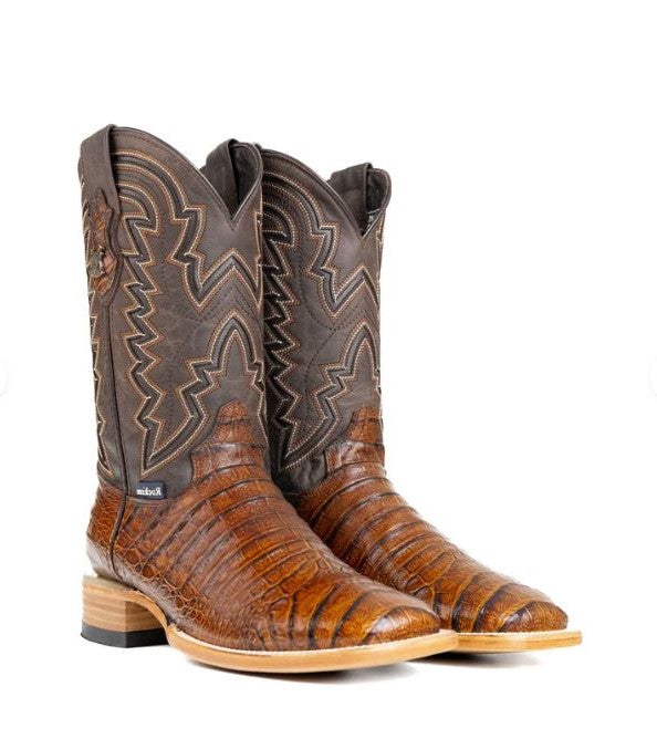 Rock'Em Honey Jameson Belly Men's Caiman Leather Print Square Toe Cowboy Boots JAM CAIM HNT