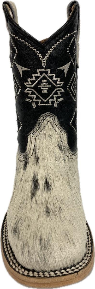 Rock 'Em Kids Black/White Little Kids Cowhide Boots KIDS PELO WT/BK