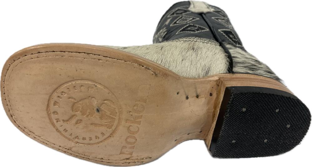 Rock 'Em Kids Black/White Little Kids Cowhide Boots KIDS PELO WT/BK