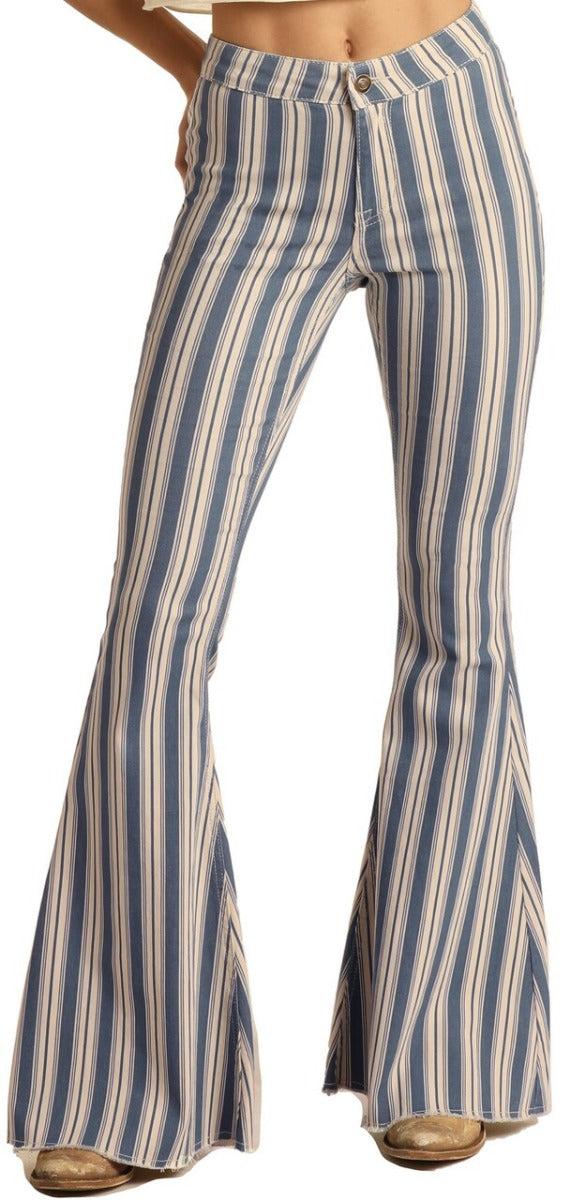 Rock& Roll Cowgirl Medium Vintage High Rise Stretch Striped Flare Jeans WPB3510