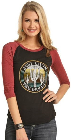 Rock & Roll Cowgirl Women's Brown 3/4 Sleeve Tee 48T3147