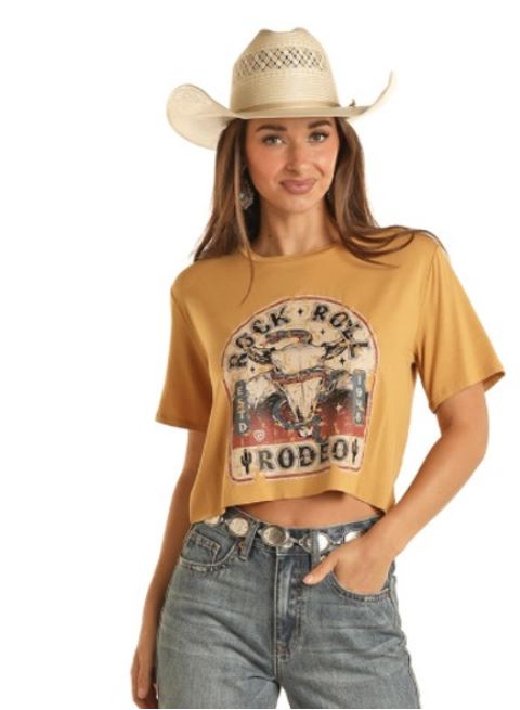 Rock & Roll Mustard Rock Roll Rodeo Women's Graphic Tee Shirt BW21T03309