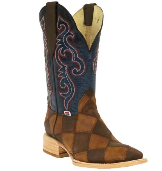 RockinLeather Crater Blue and Brown Patchwork Leather Mens Boots 1151RL