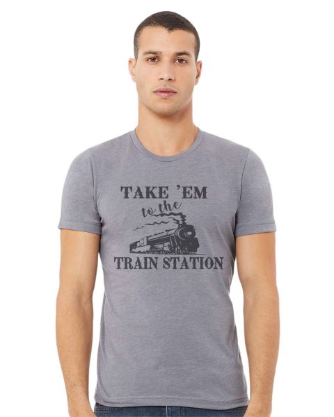 Rockledge Design Co. Heather Grey Train Station Tee Shirt TRAIN-HTHRSTORM