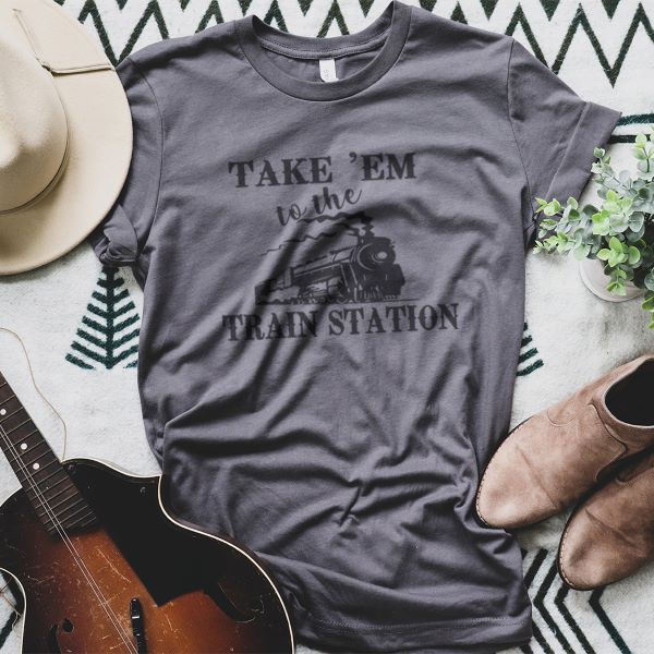 Rockledge Design Co. Heather Grey Train Station Tee Shirt TRAIN-HTHRSTORM