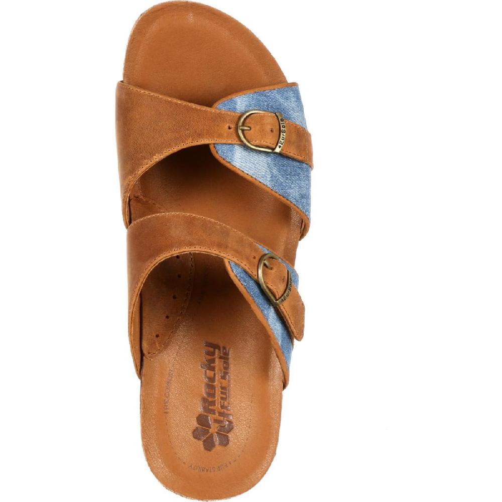 RockyBrands 4EurSole Tan Blue Denim Golden Day Womens Slide Sandals RKH062
