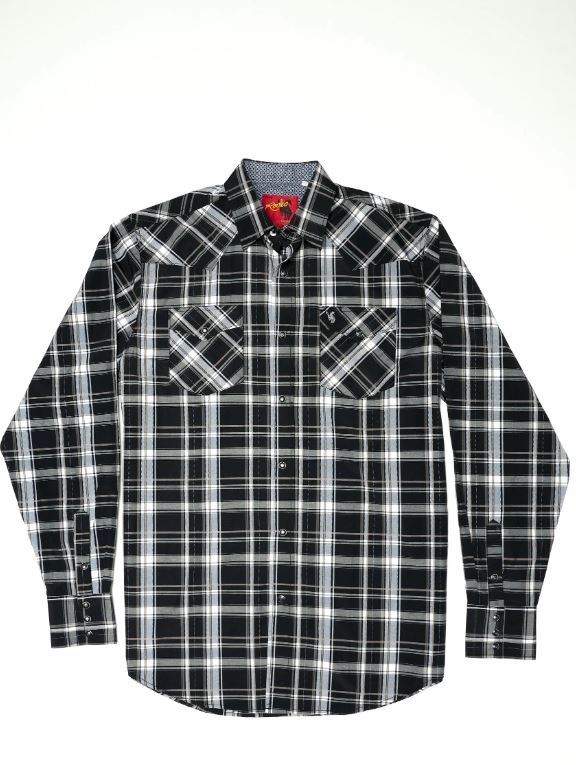Rodeo Clothing Black Plaid Men's Big & Tall Collared Western Pearl Snap Shirt PS400L-BT-476