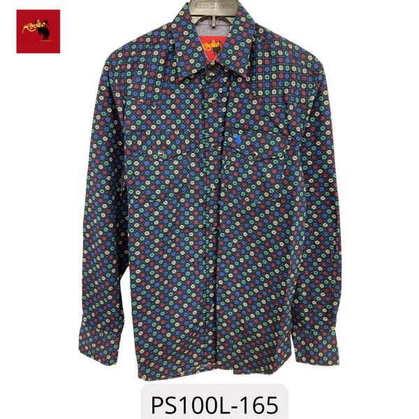 Rodeo Clothing Black with Multicolor Print Mens Longsleeve Snap Shirt PS100L-165