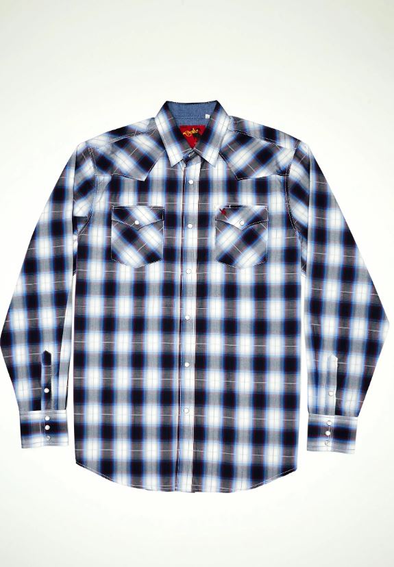 Rodeo Clothing Blue Plaid Men's Big & Tall Collared Longsleeve Snap Shirt PS400L-BT-470