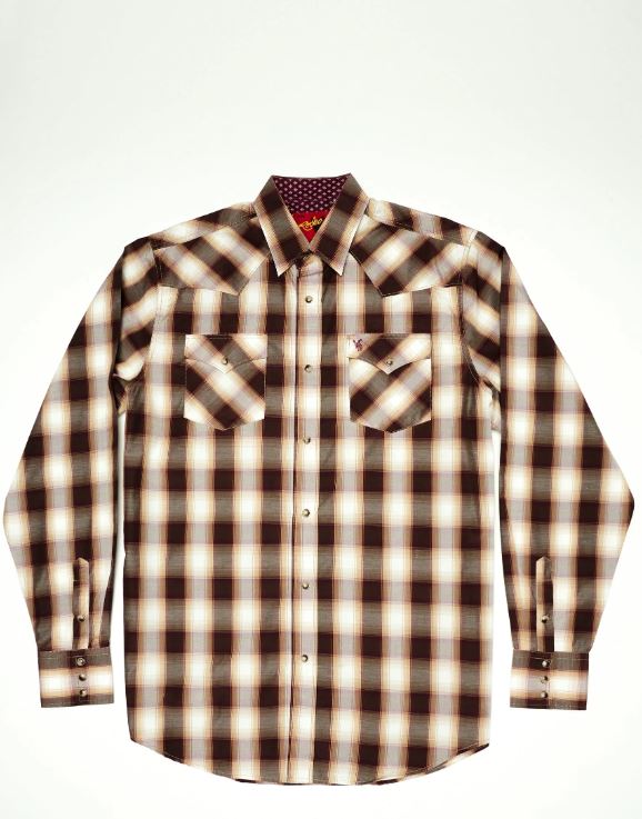 Rodeo Clothing Brown Plaid Men's Big & Tall Collared Longsleeve Snap Shirt PS400L-BT-474