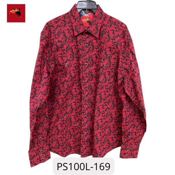 Rodeo Clothing Red/Black Paisley Print Mens Longsleeve Snap Shirt PS100L-169