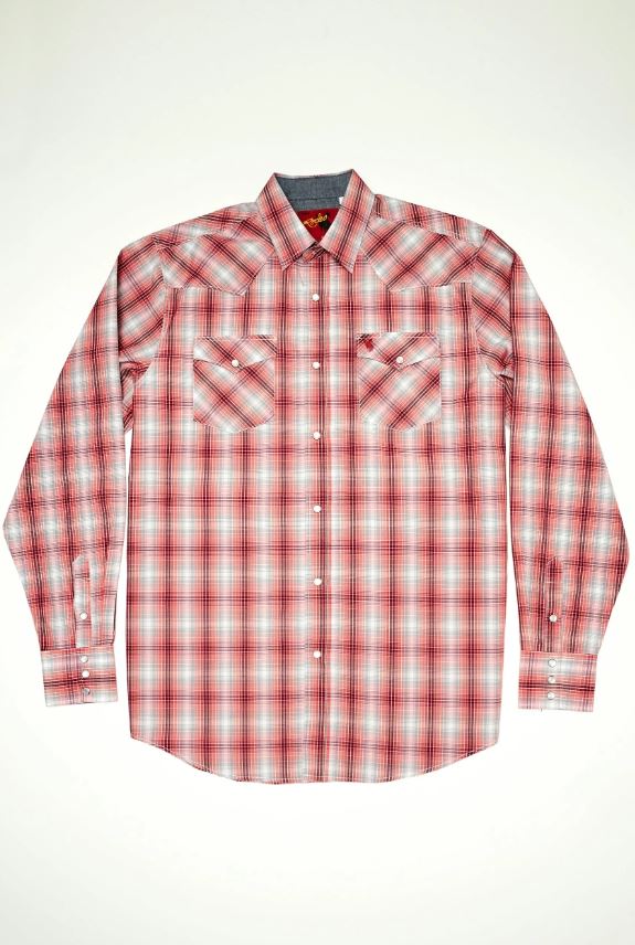Rodeo Clothing Red Plaid Men's Big and Tall Collared Longsleeve Snap Shirt PS400L-BT-438