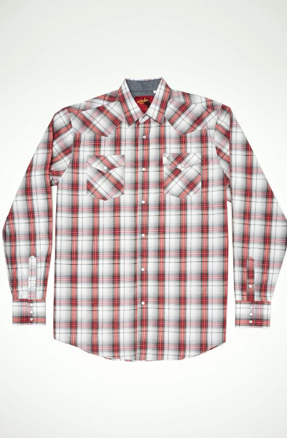 Rodeo Clothing Red Plaid Men's Collared Longsleeve Big and Tall Snap Shirt PS400L-BT-451