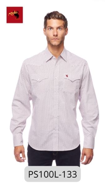 Rodeo Clothing White with Print Mens Longsleeve Snap Shirt PS100L-133
