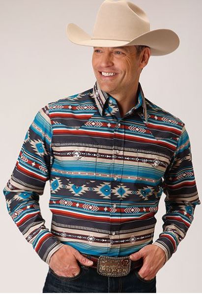 Roper Aztec Blanket Print Men's Long Sleeve Snap Front Shirt 300100670310BU