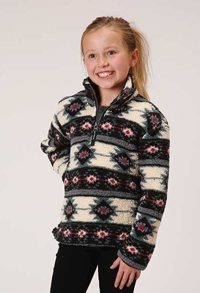 Roper Black Aztec Print Girls Fuzzy Polar Fleece Pullover 0329802506155MU