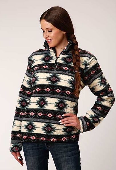 Roper Black Aztec Print Womens Polar Fleece Jacket 0309802506155MU