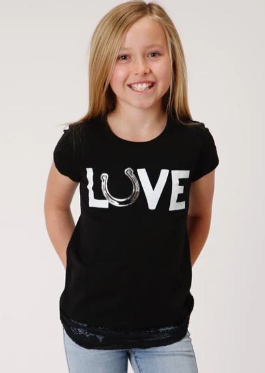 Roper Black Girl's 'Love' Short Sleeve T-Shirt with a Horseshoe 300905132041BL