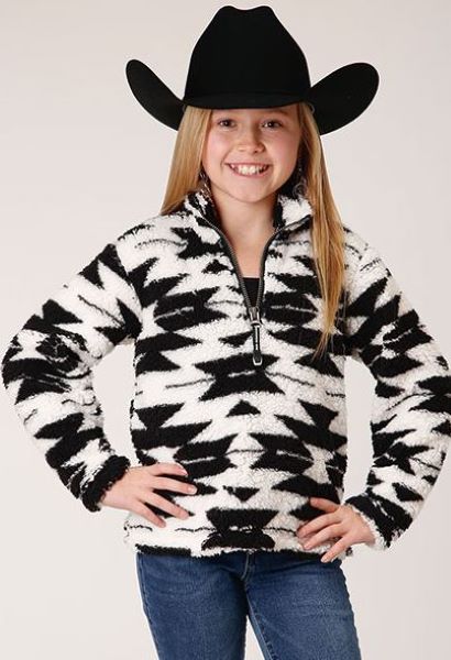 Roper Black/White Aztec Girl's Polar Fleece 1 /4 Zip Jacket 0329802506172BL