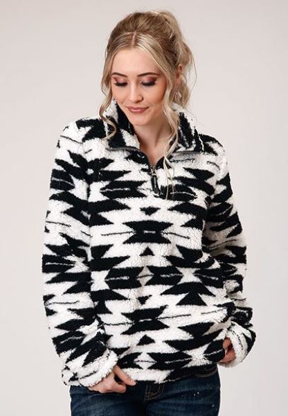 Roper Black/White Aztec Women's Polar Fleece 1 /4 Zip Jacket 309802506172BL