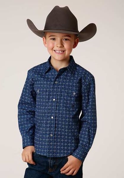 Roper Blue Foulard Amarillo Longsleeve Boys Western Snap Shirt 0303002250790BU