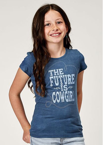 Roper Blue Girl's Navy Jersey Knit 'The Future is Cowgirl' Short Sleeve T-Shirt 300905132082BU