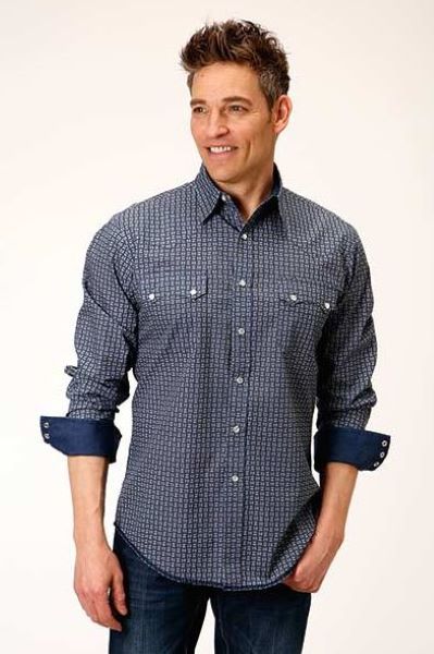 Roper Blue Long Sleeve Western Shirt 0300100640771BU