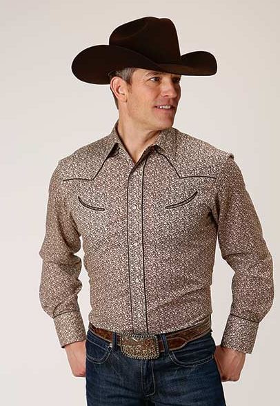 Roper Brown Floral Mens Longsleeve Western Shirt 0100100860721BR