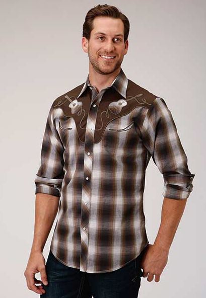 Roper Brown Plaid Mens Longsleeve Western Shirt 0100100246019BR
