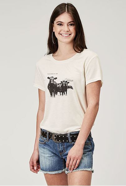 Roper Cream Women's Short Sleeve Jersey Knit Tee Shirt with Screen Printed Decoration 303905132071