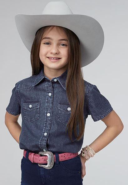 Roper Dark Blue Denim Girl's Short Sleeve Collared Western Button Front Shirt 308105944023BU