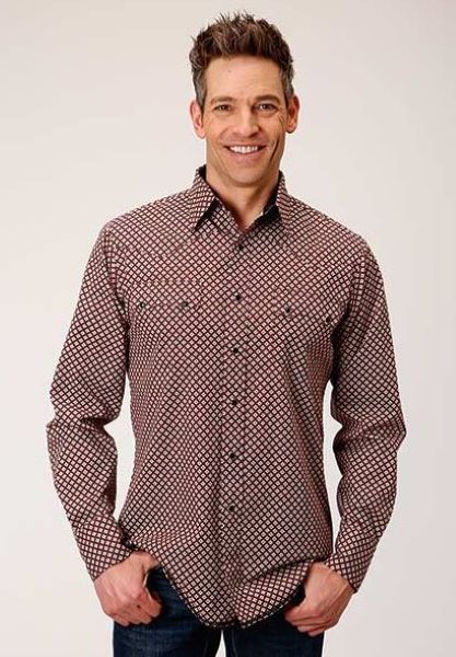Roper Deep Shadow Geo Print Men's Longsleeve Performance Snap Shirt 300100640149RE