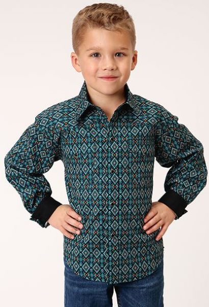 Roper Diamond Aztec Print Boy's Long Sleeve Western Snap Shirt 3000640775BL