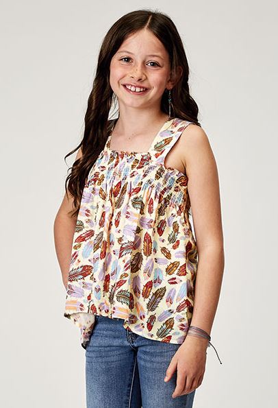 Roper Girl's Feather Toss Printed Rayon Babydoll Tank 308205902036MU
