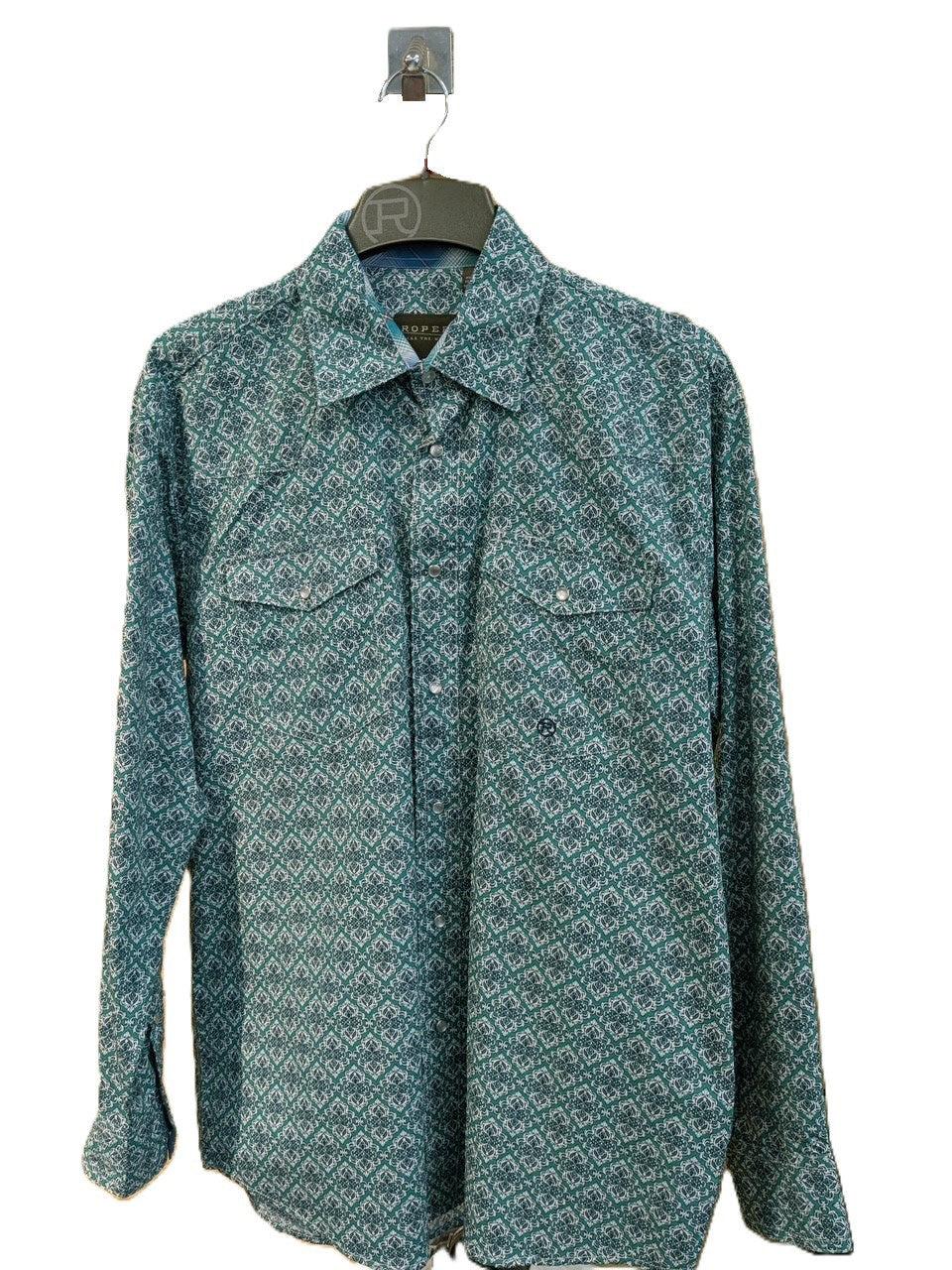Roper Jade Medallion Print Men's Collared Snap Longsleeve Shirt 03-001-0225-3020 GR